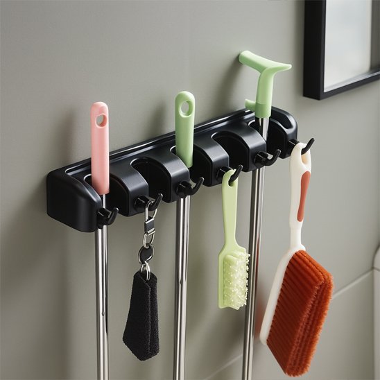 Porte-balais mural avec crochet pour petits objets
